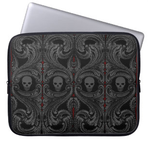Goth Grey Ornament with Skull Laptop Sleeve