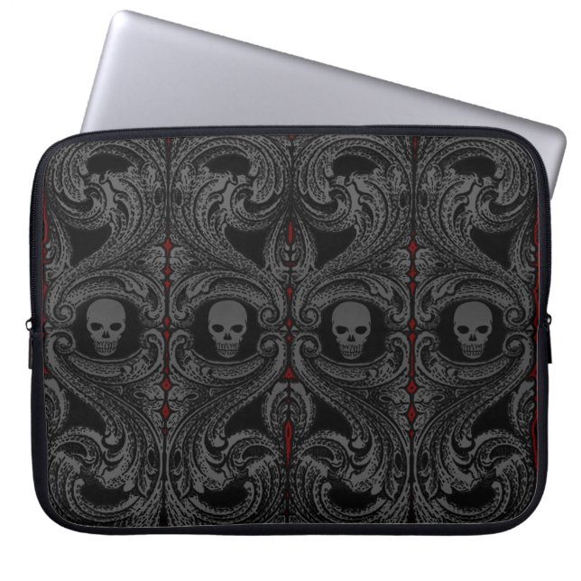 Goth Grey Ornament with Skull Laptop Sleeve (Front)
