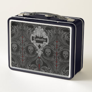 Goth Grey Ornament with Skull Personalised Metal Lunch Box