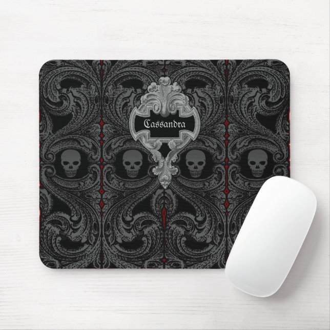 Goth Grey Ornament with Skull Personalised  Mouse Mat (With Mouse)