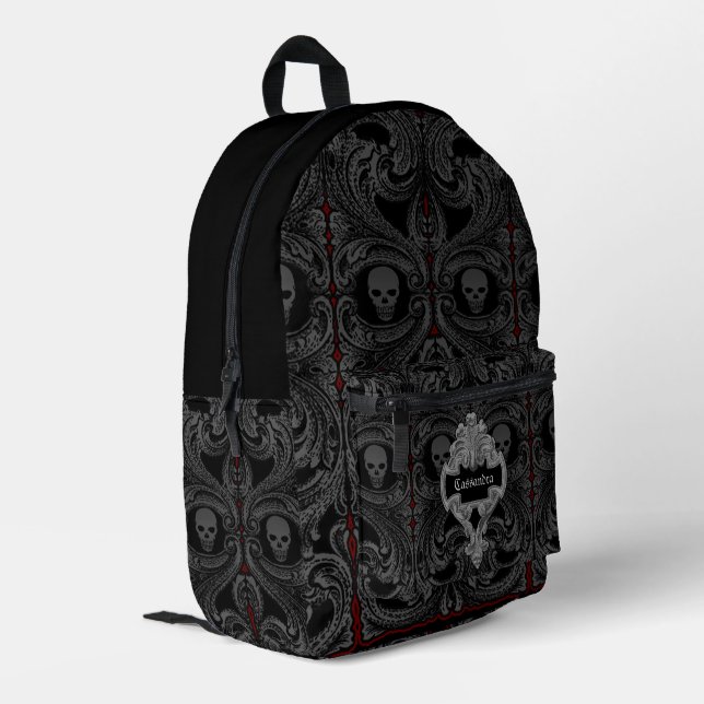 Goth Grey Ornament with Skull Personalised Printed Backpack (Back Corner Left)