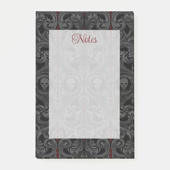 Goth Grey Ornament with Skull  Post-it Notes (Front)