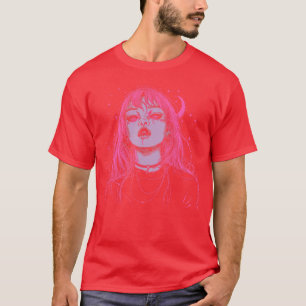 Goth Grunge Demon Anime Girl Waifu Horror Alt Pink T-Shirt