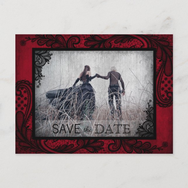 Goth Grunge Lace Photo Save the Date Announcement Postcard (Front)