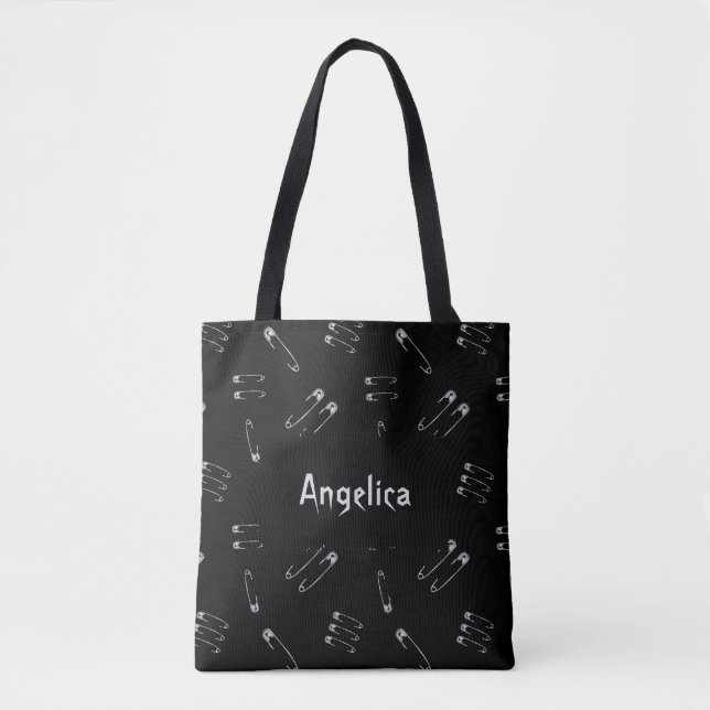 Goth Grunge Punk Safety Pins Pattern Personalised Tote Bag (Front)