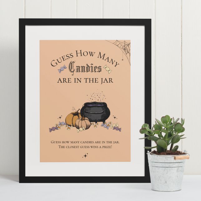 Goth Guess How Many Candies Baby Shower Game Poster (Elegant & Whimsical Gothic Baby Shower Game Poster. Frame Not Included. Hand-Drawn Illustrations.)