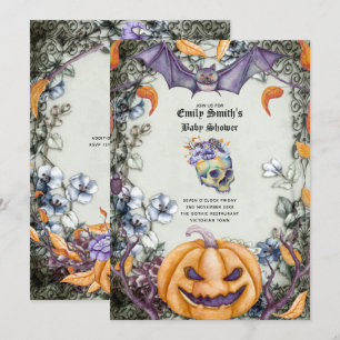 Goth Halloween Baby Shower Purple Orange Skulls Invitation