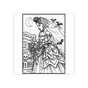 GOTH HALLOWEEN BRIDE, BAT VEIL RUBBER STAMP
