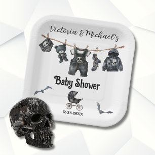 Goth Halloween Clothesline Baby Shower Paper Plate