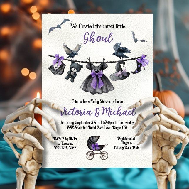 Goth Halloween Clothesline Girl Baby Shower Invitation (Creator Uploaded)