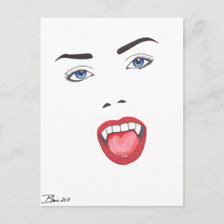 Goth Halloween Fangs Vampire Woman Face Postcard