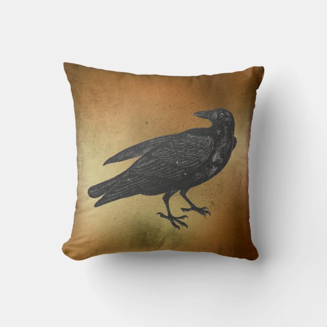 Goth Halloween Raven Black Bird Cushion (Front)