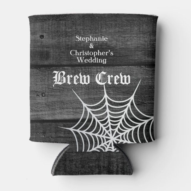 Goth Halloween Wedding Brew Crew Can Cooler (Front)