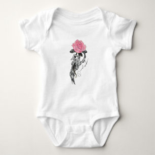 Goth Hand Skeleton With Pink Rose   Dead Inside Baby Bodysuit