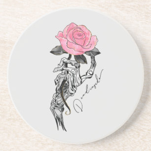Goth Hand Skeleton With Pink Rose   Dead Inside Coaster