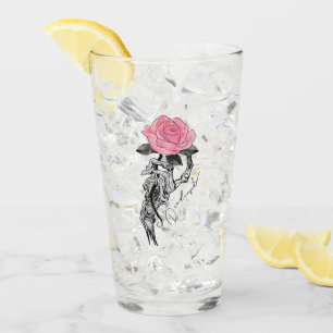 Goth Hand Skeleton With Pink Rose Dead Inside Glass