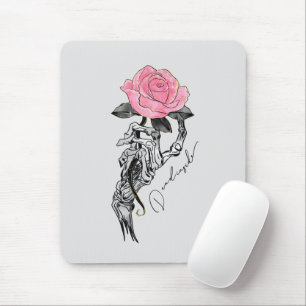 Goth Hand Skeleton With Pink Rose Dead Inside Mouse Mat