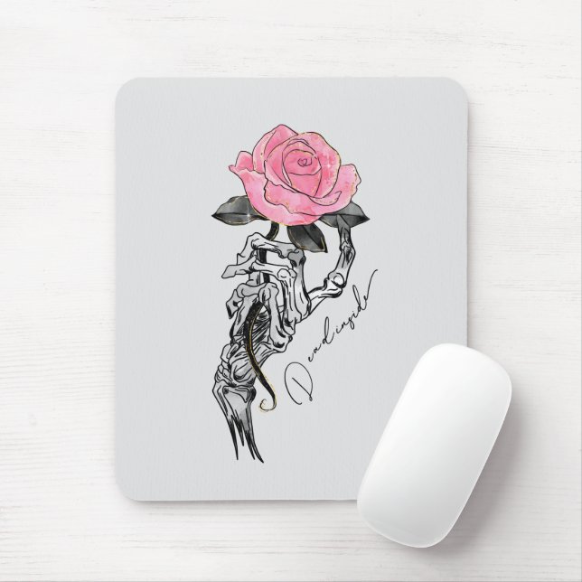 Goth Hand Skeleton With Pink Rose | Dead Inside Mouse Mat (With Mouse)