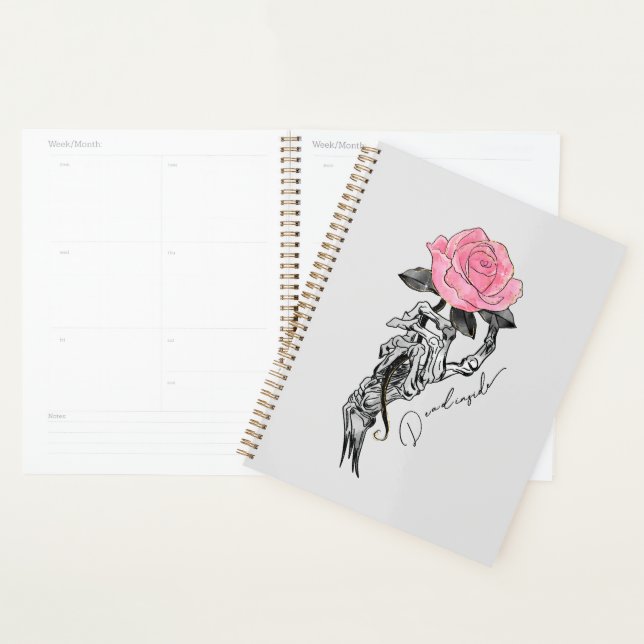 Goth Hand Skeleton With Pink Rose | Dead Inside Planner (Display)