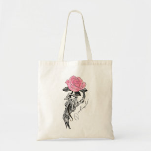 Goth Hand Skeleton With Pink Rose Dead Inside Tote Bag
