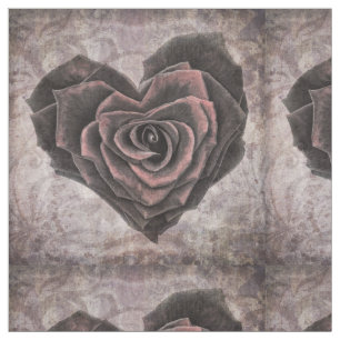 goth heart rose print fabric