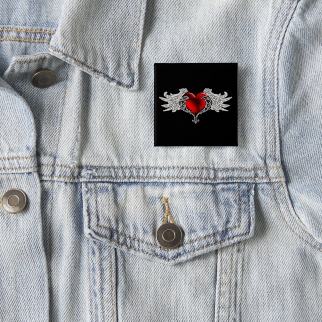 Goth Heart with Angel Wings 15 Cm Square Badge (In Situ)