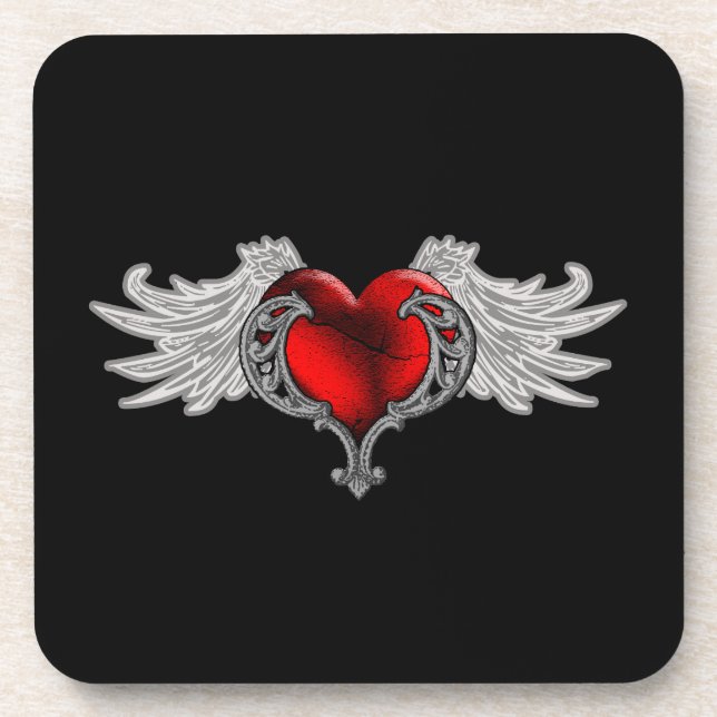 Goth Heart with Angel Wings Coaster (Front)
