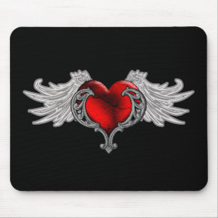 Goth Heart with Angel Wings Mouse Mat