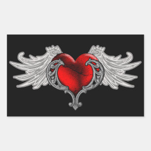 Goth Heart with Angel Wings Rectangular Sticker