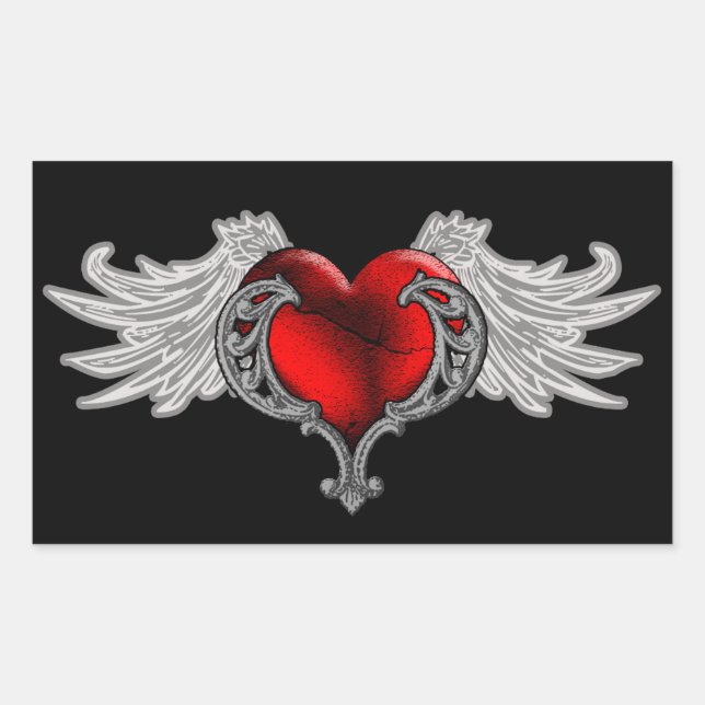 Goth Heart with Angel Wings Rectangular Sticker (Front)