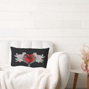 Goth Heart with Angel Wings Throw Pillow