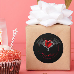 Goth Heart with Bat Wings Personalised Classic Round Sticker