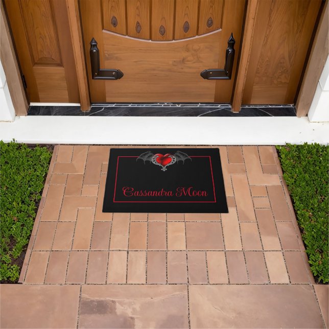 Goth Heart with Bat Wings Personalised  Doormat (Outdoor)