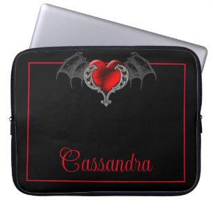 Goth Heart with Bat Wings Personalised Laptop Sleeve