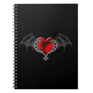 Goth Heart with Bat Wings Spiral Notebook