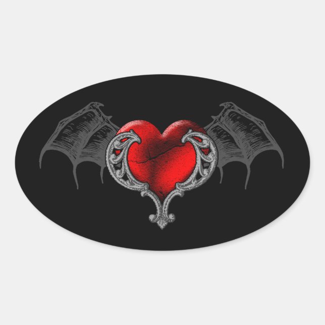 Goth Heart with Bat Wings Sticker (Front)