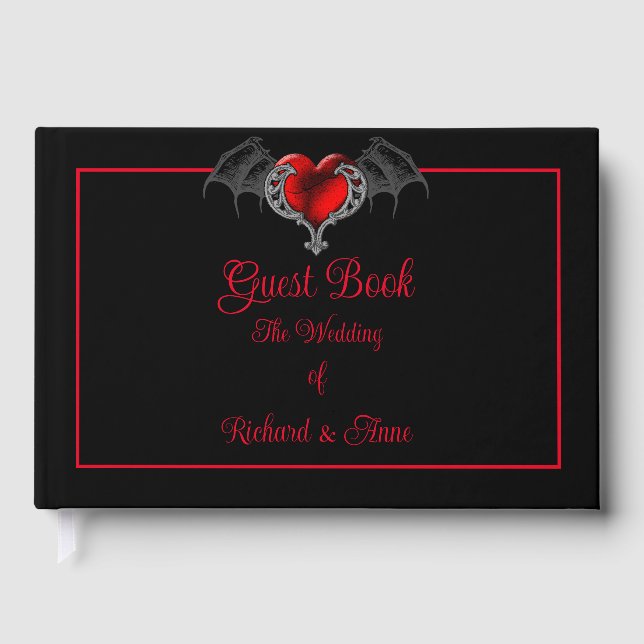 Goth Heart with Bat Wings  Wedding Guest Book (Front)