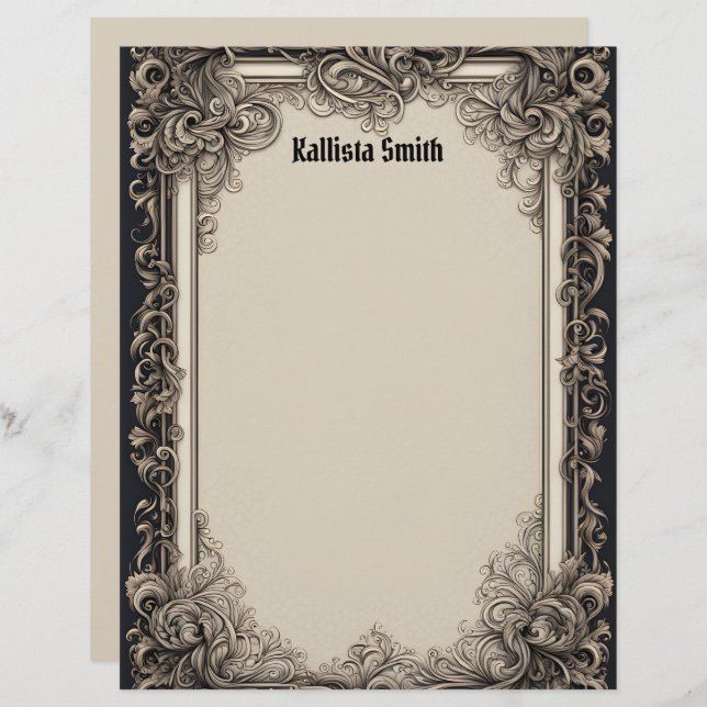 Goth Inspired Intricate Frame Custom Letterhead (Front/Back)