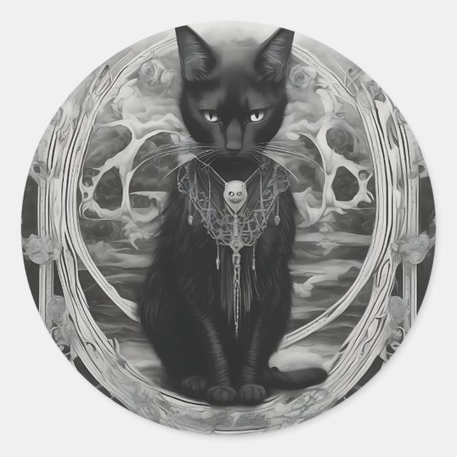 Goth Kitty Classic Round Sticker (Front)