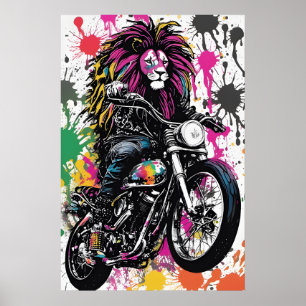 Goth Lion Biker Art Poster - Dark Wall Gift