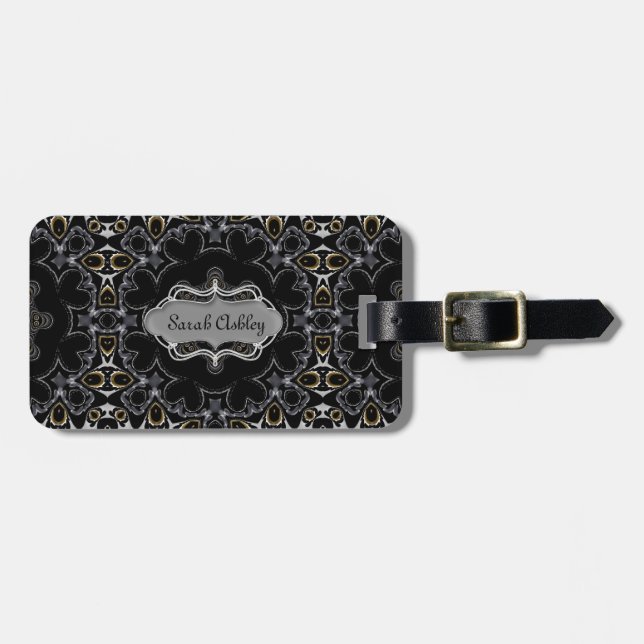 Goth Mediaeval Geometric Pattern Personalised Luggage Tag (Front Horizontal)