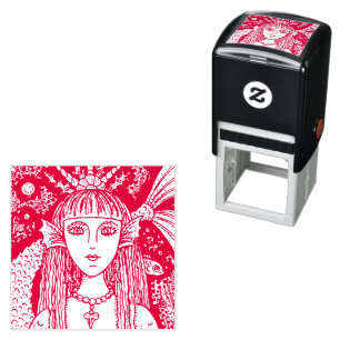 GOTH MERMAID, BLACK SEA SIREN FANTASY WHIMSY, FISH SELF-INKING STAMP
