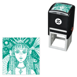 GOTH MERMAID, BLACK SEA SIREN FANTASY WHIMSY, FISH SELF-INKING STAMP
