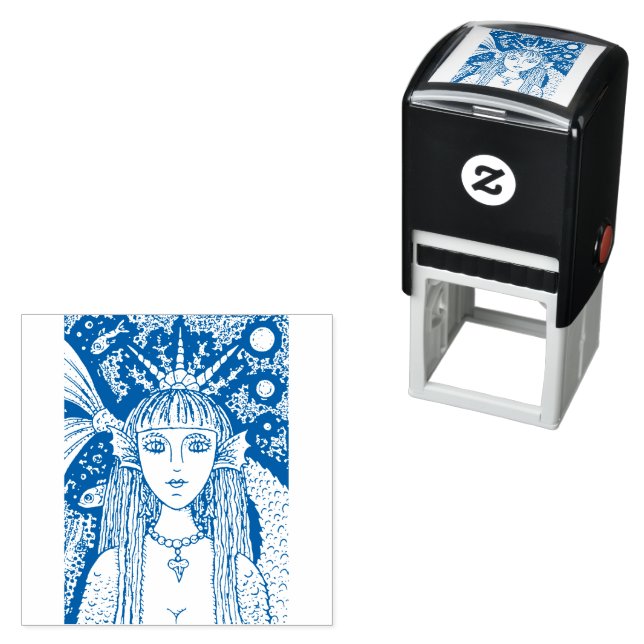 GOTH MERMAID, BLACK SEA SIREN FANTASY WHIMSY, FISH SELF-INKING STAMP (In Situ)