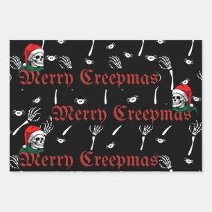 Goth Merry Creepmas With Santa Skulls  Wrapping Paper Sheet