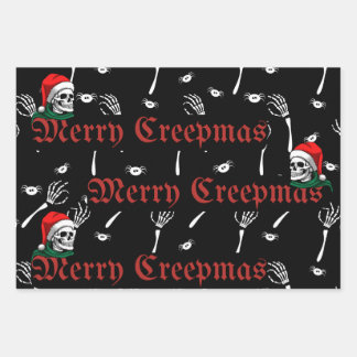 Goth Merry Creepmas With Santa Skulls  Wrapping Paper Sheet