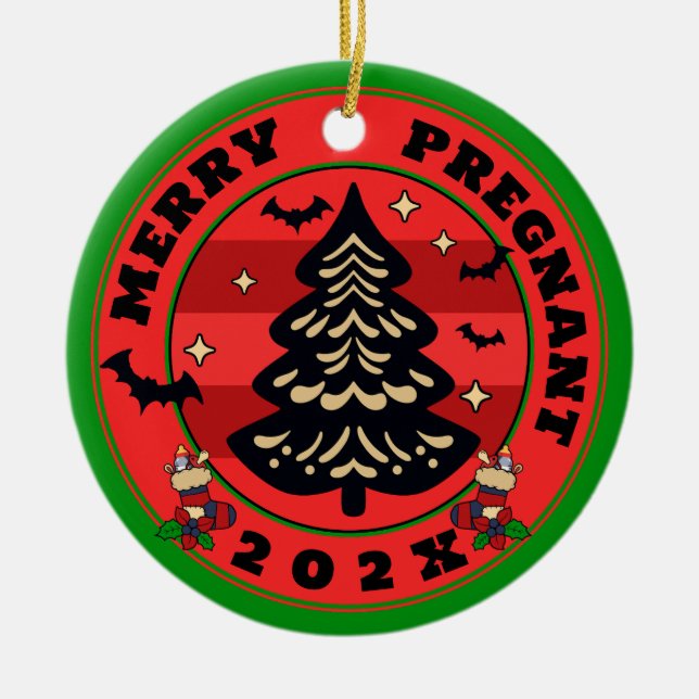 Goth Merry & Pregnant Christmas Ceramic Tree Decoration (Front)