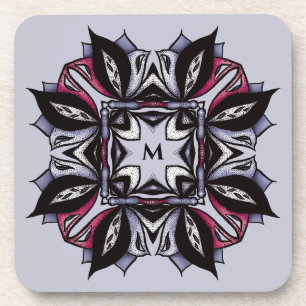 Goth Monogram Black Purple Gothic Mandala Coaster