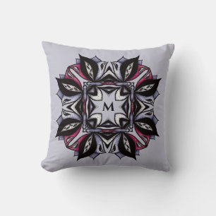 Goth Monogram Black Purple Gothic Mandala Cushion