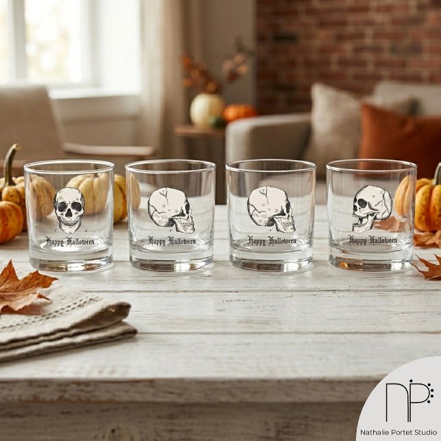 Goth Mum and Dad Skull Whiskey Glass (Halloween goth skull whiskey glass with a chic noir aesthetic for spooky parents)